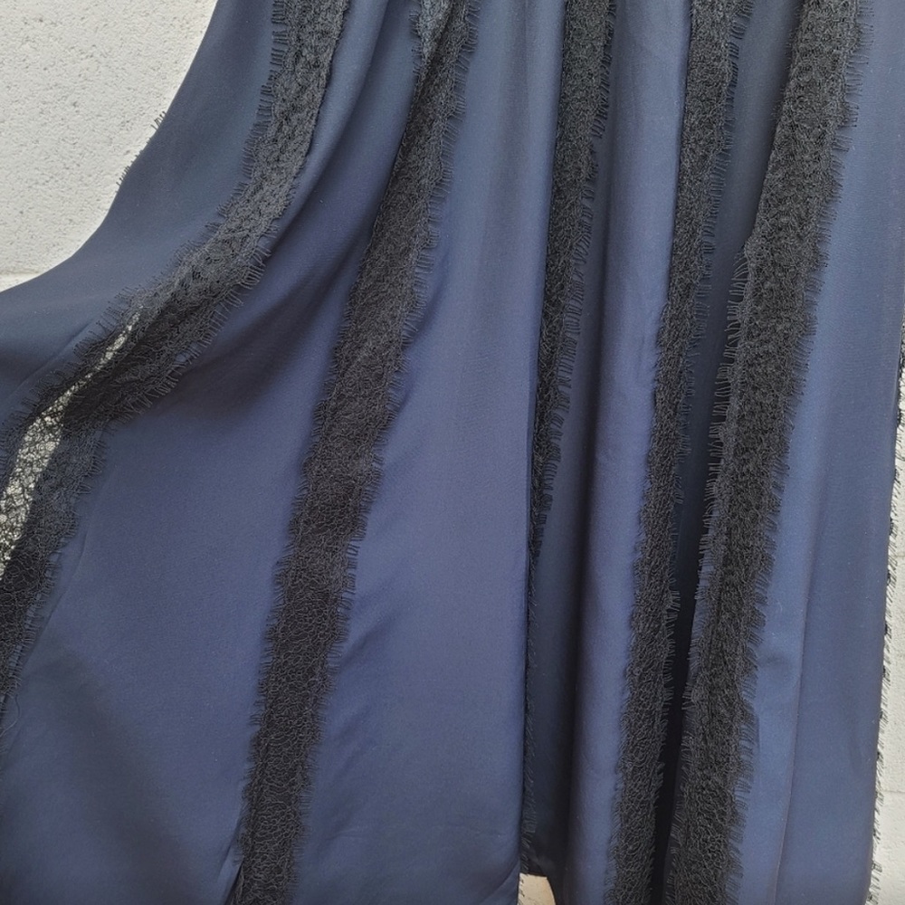 La Ligne | Maggie Lace Slipdress  Silk In Midnight Navy Black - Picture 12 of 13